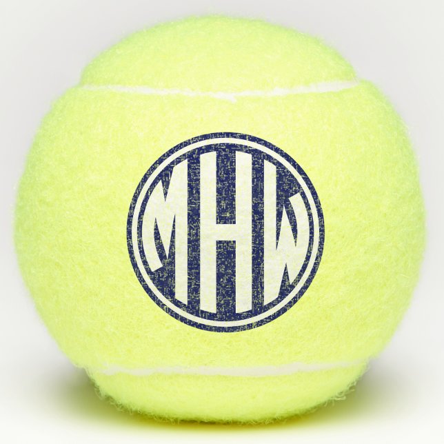 DIY BG Navy Blue White Circle Monogram Font Tennis Balls (Creator Uploaded)