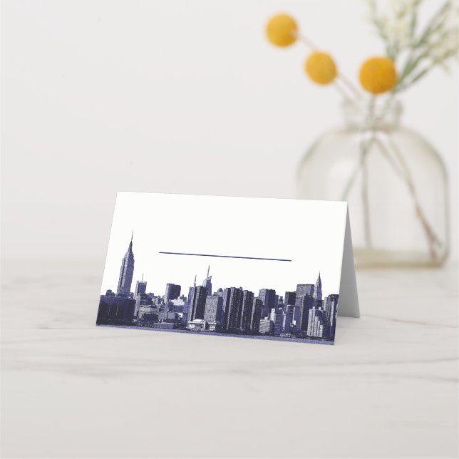 DIY BG NYC Skyline Blue Silhouette Escort Cards (Front)