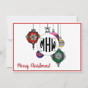 DIY BG Xmas Ornaments Black Circle Monogram Font Thank You Card