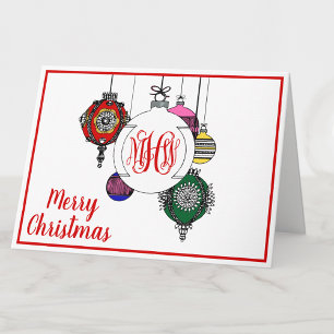 DIY BG Xmas Ornaments Red Vine Monogram Font Holiday Card
