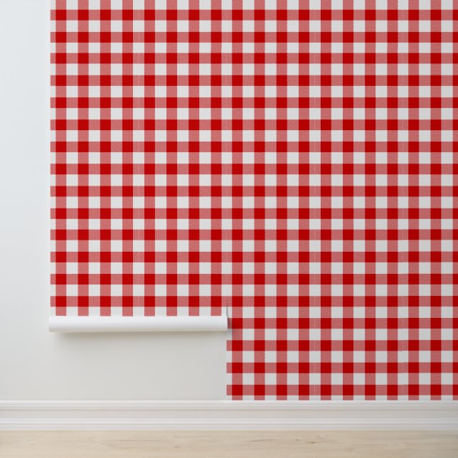 DIY Bkgrnd Colour Buffalo Check Plaid #2 White Red Wallpaper (Application)