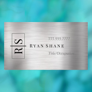 DIY Black Monogram in Box, Name, Brushed Silver Magnetic Business Card