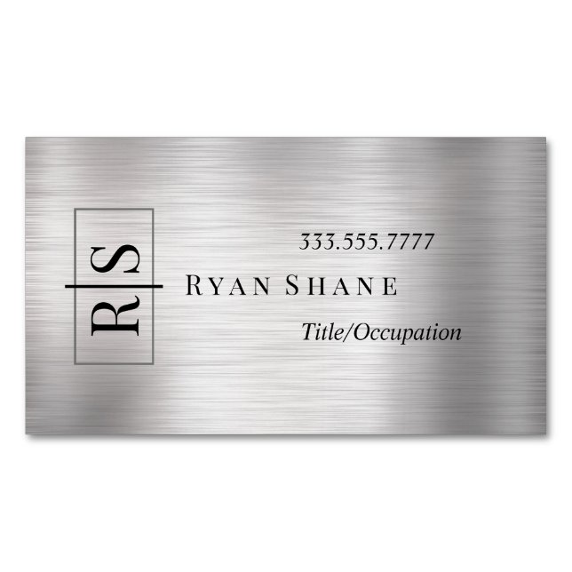 DIY Black Monogram in Box, Name Brushed Silver Vs2 Magnetic Business Card (Front)