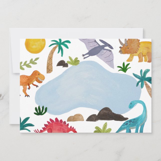 DIY Blank Painted Dinos Kids Birthday Party Invitation (Front)