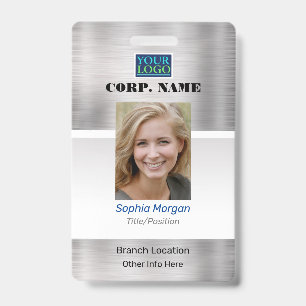 DIY Business, Photo Name Logo & All Info, Silver ID Badge
