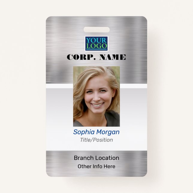 DIY Business, Photo Name Logo & All Info, Silver ID Badge (Front)