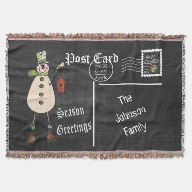 DIY Chalkboard Postcard with a Rustic Snowman Throw Blanket (Front)