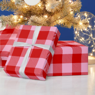 DIY Colors Buffalo Plaid Tartan Med SV Red Fl Pink Wrapping Paper