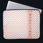 DIY Colors Chevron Zig-Zag Pink & Black Monogram Laptop Sleeve<br><div class="desc">Protect your laptop in style with a chic trendy sleeve.  Design features white and faux rose gold foil zig-zag chevron pattern and vertical stripe with your name  or other customized text in a simple black typography font. This elegant computer case makes a stylish gift for her.</div>