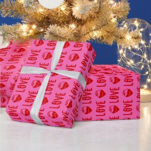DIY Colors Strawberry LOVE Hearts Text Ht Pink Red Wrapping Paper