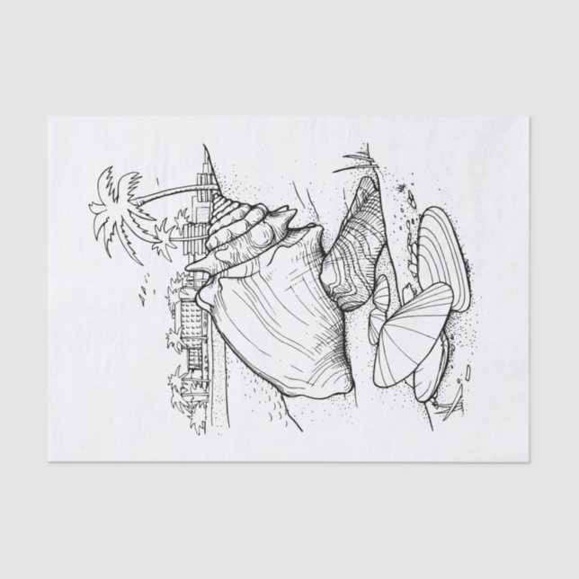 DIY Colour Beach Theme Shells, Palm Trees - Black Tissue Paper (Front)