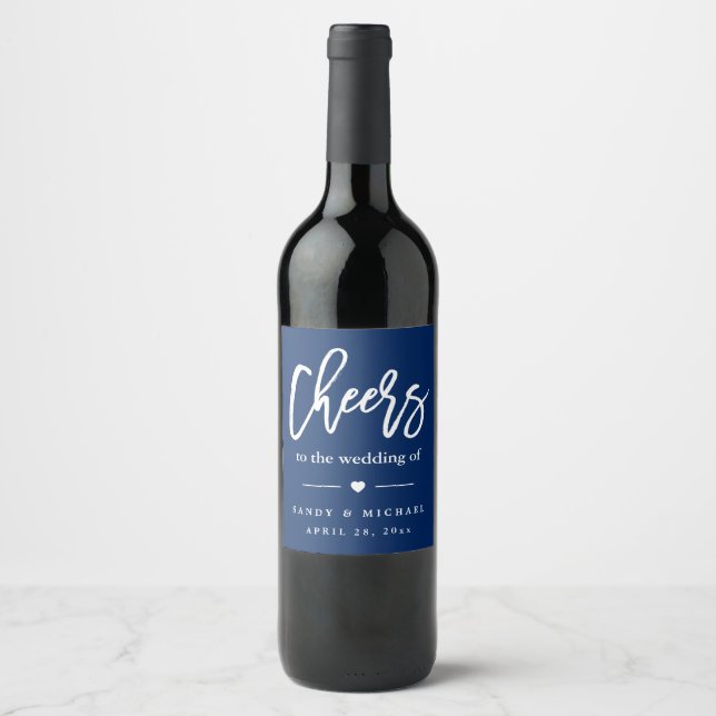(DIY Colour) Cheers Calligraphy White Wedding Favo Wine Label (Front)