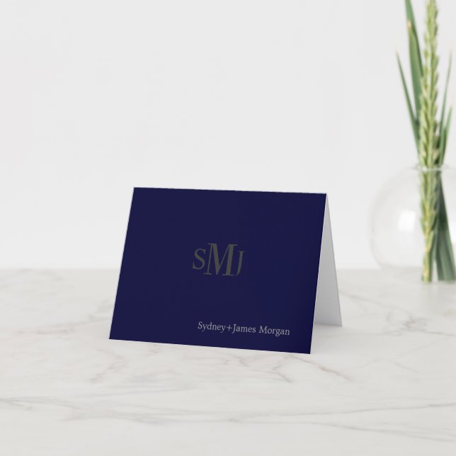 diy colour/plain Thank You Cards, wedding monogram Card (Front)