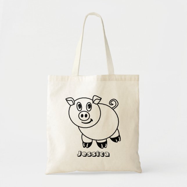 DIY Colour Your Own Pig Personalised Kids Tote Bag (Front)