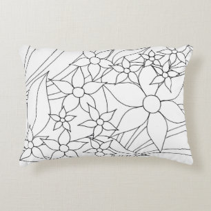DIY Colouring Book Floral Lumbar Pillow - Blank Fl