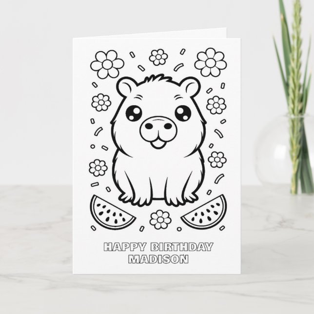 DIY colouring folded capybara birthday card (Front)