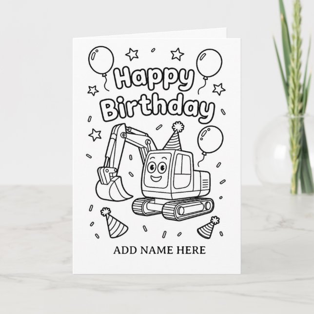 DIY colouring folded construction birthday card (Front)