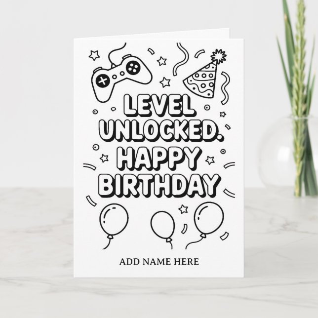 DIY colouring folded game birthday card (Front)