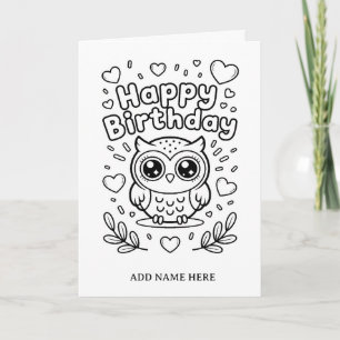 DIY colouring folded owl birthday card