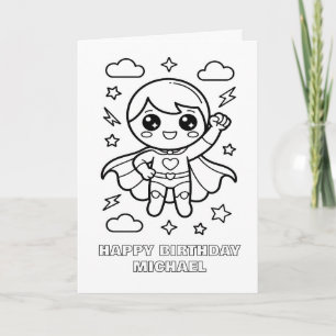 DIY colouring folded superhero birthday card