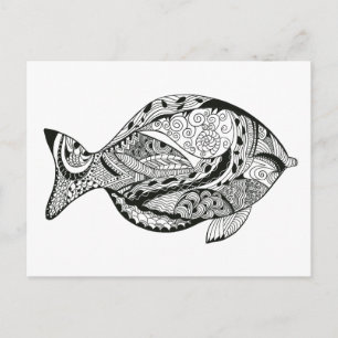 DIY colouring in fish line-art design Postcard