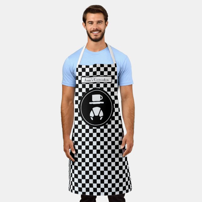 DIY Colours Black White Chequerboard, Croissants Apron (Worn)