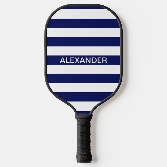 DIY Colours Blue White Stripes Name Monogram S Pickleball Paddle (Front)