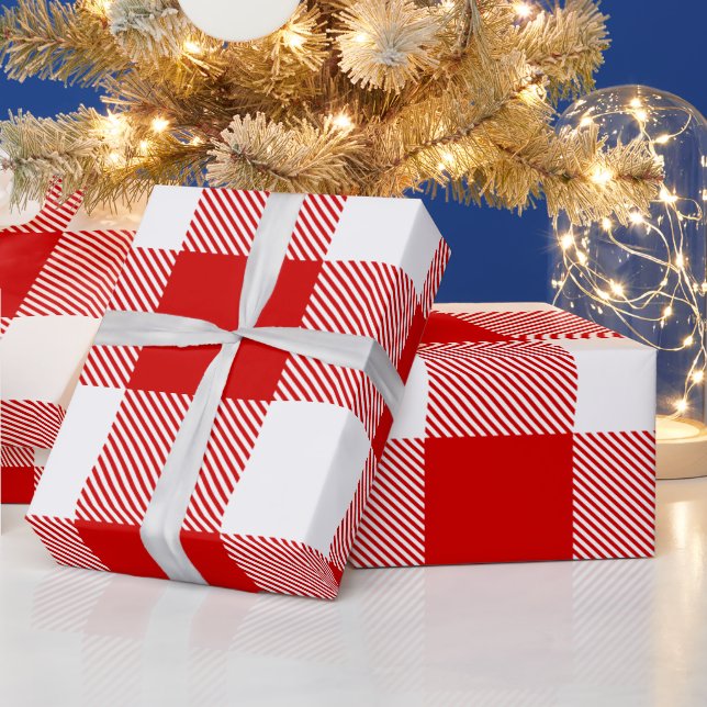 DIY Colours Buffalo Plaid Tartan LG SV Red White Wrapping Paper (Holidays)