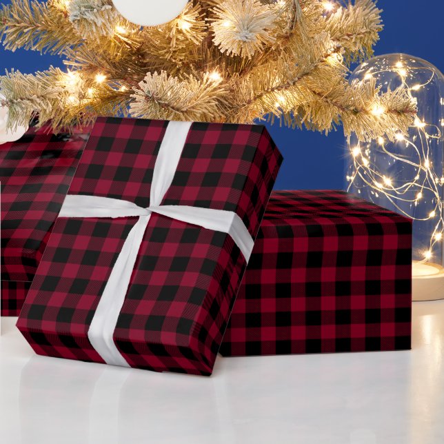 DIY Colours Buffalo Plaid Tartan SM SV Blk Burgund Wrapping Paper (Holidays)
