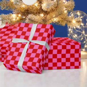 DIY Colours Check Chequerboard Pink Red Wrapping Paper
