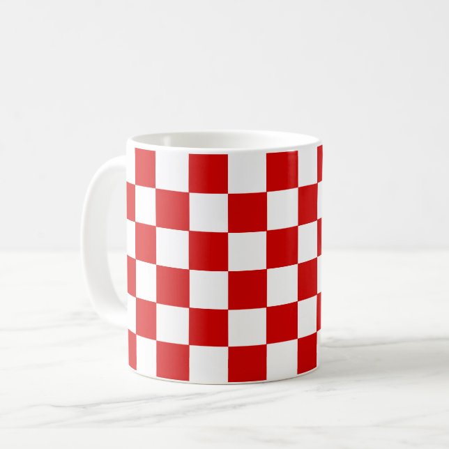 DIY Colours Chequered Pattern Red and White Coffee Mug (Front Left)