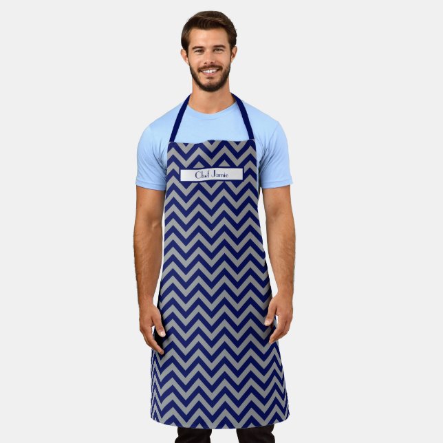 DIY Colours Chevron Stripe Navy Dk Grey Apron (Worn)