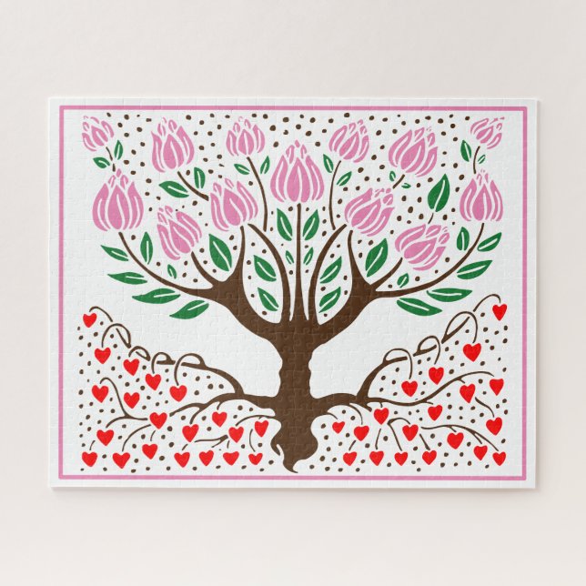 DIY Colours Flowering Tree with Heart Roots Jigsaw Puzzle (Horizontal)