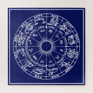 DIY Colours Framed Zodiac Chart #1 - White on Blue Jigsaw Puzzle