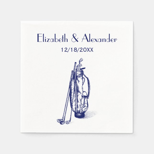 DIY Colours Golf Bag Golf Clubs Blue Couple Weddin Napkin (Front)