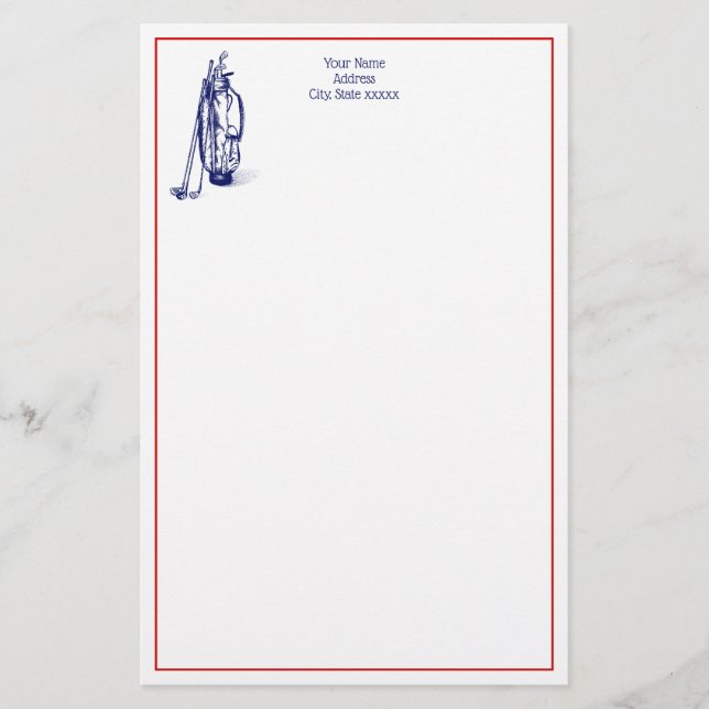 DIY Colours Golf Bag Golf Clubs Blue Red Stationery (Front)