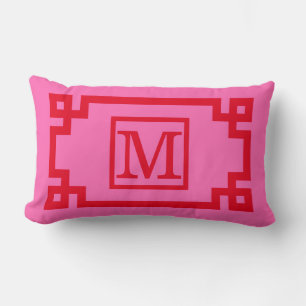 DIY Colours Greek Key #2 Framed Monogm Red Hot Pin Lumbar Cushion