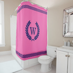 DIY Colours Greek Key S Laurel Monogm Navy Pink S Shower Curtain