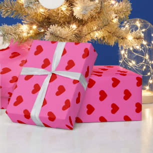 DIY Colours Hearts Pattern Hot Pink Red Wrapping Paper