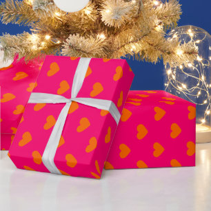 DIY Colours Hearts Pattern Raspberry Orange Wrapping Paper