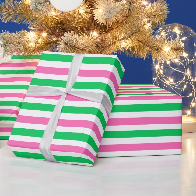 DIY Colours Hot Pink Emerald Green White Stripe Wrapping Paper (Holidays)