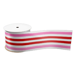DIY Colours Hot Pink Red White Stripe Satin Ribbon