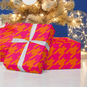 DIY Colours Houndstooth Plaid SV Orange Rasp Pink Wrapping Paper