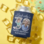DIY Colours • Look Who's 30 Birthday Party 2 Photo Can Cooler<br><div class="desc">Look who's 30! Add a cool personalised touch to 30th birthday party decorations for him or her with stylish custom photo can coolers. Pictures and wording on this template are simple to customise. The navy blue and white colours for the background, text and number outlines can all be customised by...</div>