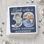 DIY Colours • Look Who's 30 Birthday Party 2 Photo Napkin<br><div class="desc">Look who's 30! Add an elegant personalised touch to 30th birthday party decorations for him or her with stylish custom photo paper napkins. Pictures and wording on this template are simple to customise. The navy blue and white colours for the background, text and number outlines can all be customised by...</div>