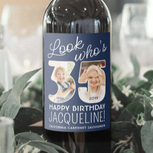 DIY Colours • Look Who's 35 Birthday Party 2 Photo Wine Label