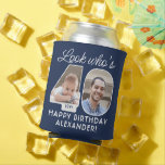 DIY Colours • Look Who's 40 Birthday Party 2 Photo Can Cooler<br><div class="desc">Look who's 40! Add a cool personalised touch to 40th birthday party decorations for him or her with stylish custom photo can coolers. Pictures and wording on this template are simple to customise. The navy blue and white colours for the background, text and number outlines can all be customised by...</div>