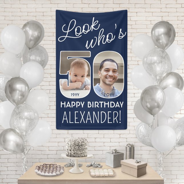 DIY Colours • Look Who's 50 Birthday Party 2 Photo Banner (Creator Uploaded)