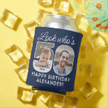 DIY Colours • Look Who's 50 Birthday Party 2 Photo Can Cooler<br><div class="desc">Look who's 50! Add a cool personalised touch to 50th birthday party decorations for him or her with stylish custom photo can coolers. Pictures and wording on this template are simple to customise. The navy blue and white colours for the background, text and number outlines can all be customised by...</div>