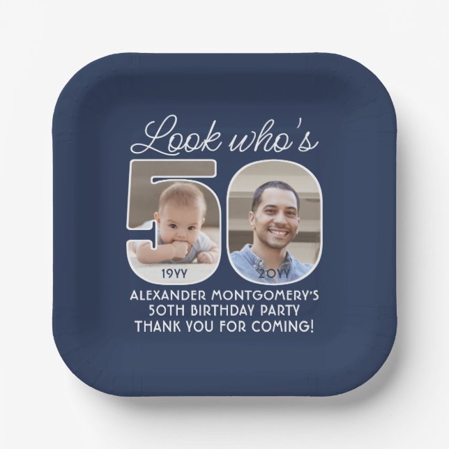 DIY Colours • Look Who's 50 Birthday Party 2 Photo Paper Plate (Front)